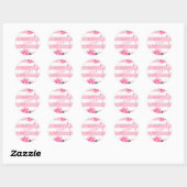 Flamingo Pink White Stripe Floral Chic Silver Ronde Sticker (Vel)