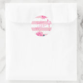 Flamingo Pink White Stripe Floral Chic Silver Ronde Sticker (Tas)