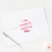 Flamingo Pink White Stripe Floral Chic Silver Ronde Sticker (Envelop)