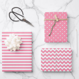 Flamingo Pink & White Stripes Polka Dot Chevron Inpakpapier Vel