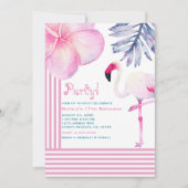 Flamingo Pink & White Stripes Verjaardagsfeest Kaart (Voorkant)