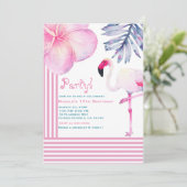 Flamingo Pink & White Stripes Verjaardagsfeest Kaart (Staand voorkant)