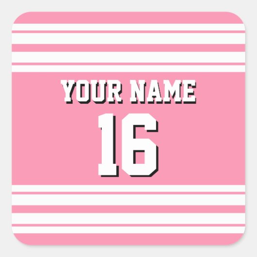 Flamingo Pink White Team Jersey Vierkante Sticker (Voorkant)