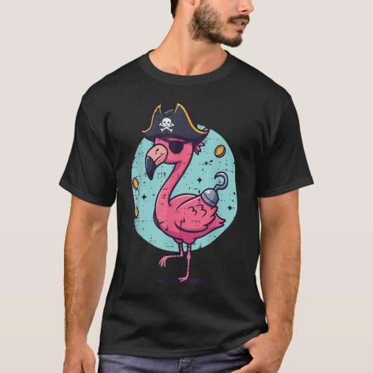 Flamingo Piraat Hoed Grappig Dier T-shirt (Voorkant)