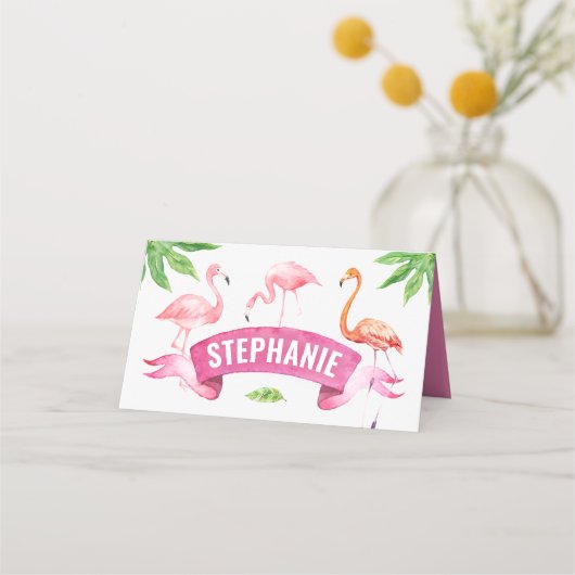 Flamingo Place Card, Tropisch Plaatskaartje (Voorkant)