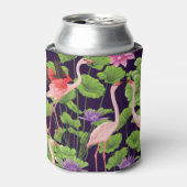 Flamingo, planten, zwarte achtergrond. blikjeskoeler (Blikje Voorkant)