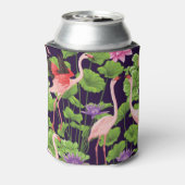 Flamingo, planten, zwarte achtergrond. blikjeskoeler (Blikje Achterkant)
