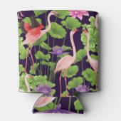 Flamingo, planten, zwarte achtergrond. blikjeskoeler (Achterkant)
