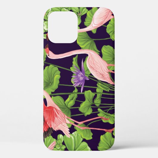 Flamingo, planten, zwarte achtergrond. Case-Mate iPhone case (Achterkant)