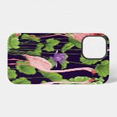 Flamingo, planten, zwarte achtergrond. iPhone hoesje (Achterkant horizontaal)