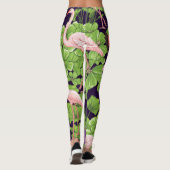Flamingo, planten, zwarte achtergrond. leggings (Achterkant)