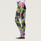 Flamingo, planten, zwarte achtergrond. leggings (Links)
