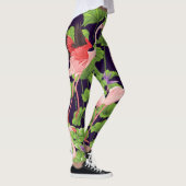 Flamingo, planten, zwarte achtergrond. leggings (Rechts)