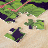Flamingo, planten, zwarte achtergrond. legpuzzel (Zijkant)