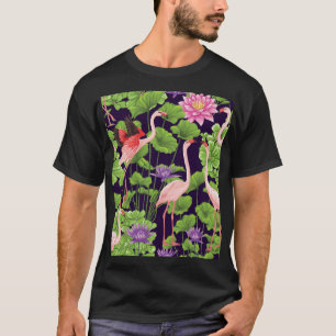 Flamingo, planten, zwarte achtergrond. t-shirt
