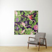 Flamingo, planten, zwarte achtergrond. wandkleed (In Situ (horizontaal))