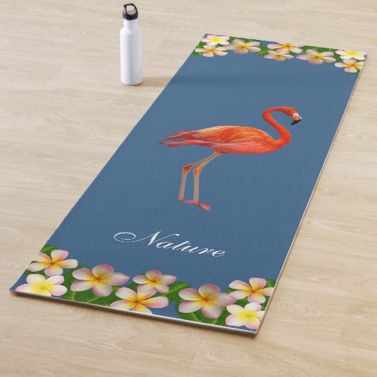 Flamingo & Plumeria Flowers on Award Blue Yogamat (In situ)