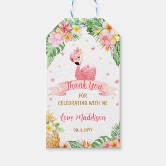 Flamingo Pneapple Tropische Verjaardag Dank u Cadeaulabel (Voorkant)
