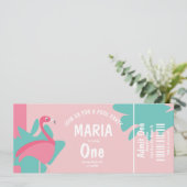 Flamingo Pool Birthday Ticket Party Kaart (Staand voorkant)