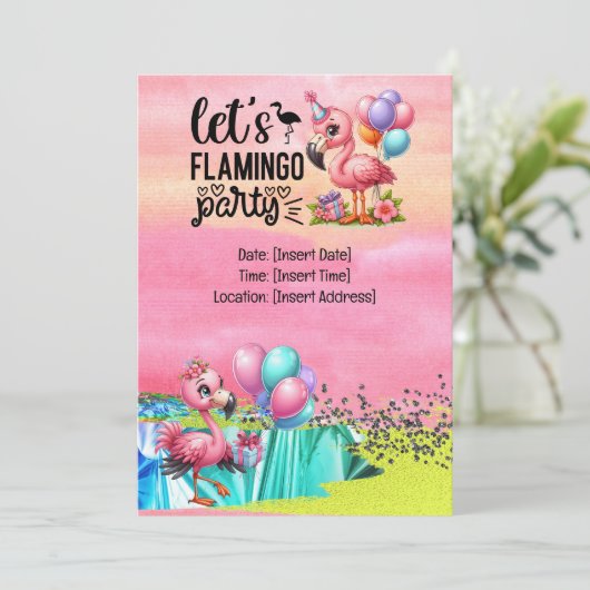 Flamingo Pool Feest! Kaart (Staand voorkant)