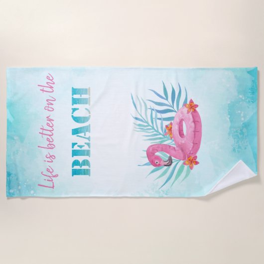 Flamingo Pool Float, Blue Strandlaken (Voorkant)