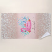 Flamingo Pool Float Glitter Bokeh Strandlaken (Voorkant)