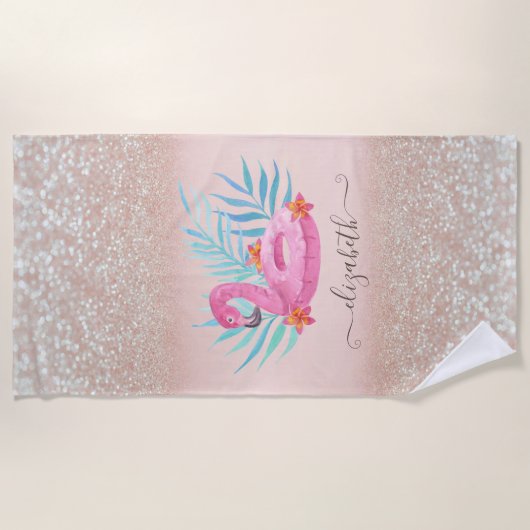 Flamingo Pool Float Glitter Bokeh Strandlaken (Voorkant)