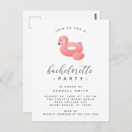 Flamingo Pool Float Minimal Bachelorette Party Briefkaart (Voorkant / Achterkant)