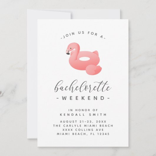 Flamingo Pool Float Minimal Bachelorette Weekend Kaart (Voorkant)