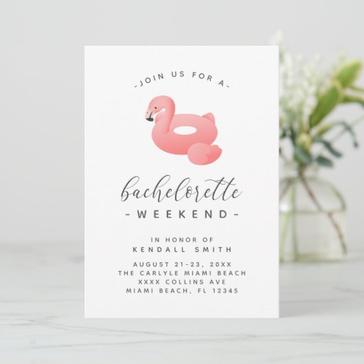 Flamingo Pool Float Minimal Bachelorette Weekend Kaart (Staand voorkant)