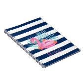 Flamingo Pool Float Navy Blue Stripes Notitieboek (Rechterzijde)