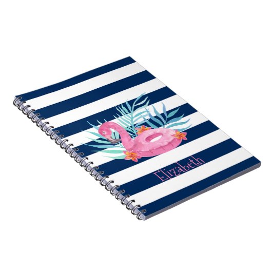 Flamingo Pool Float Navy Blue Stripes Notitieboek (Rechterzijde)