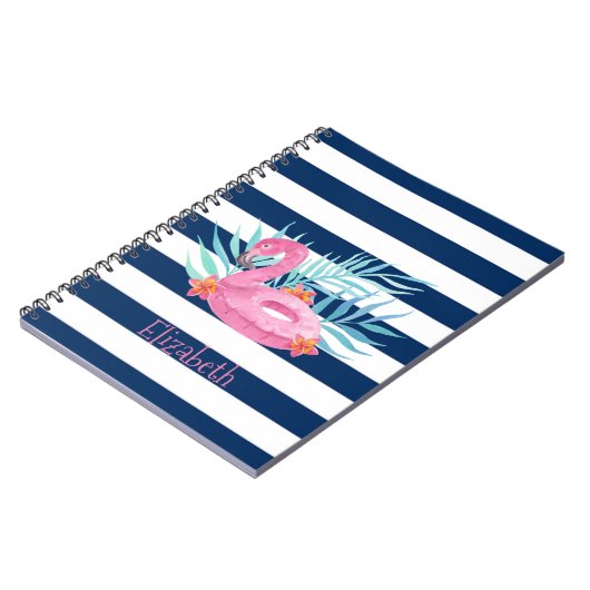 Flamingo Pool Float Navy Blue Stripes Notitieboek (Linkerzijde)