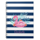 Flamingo Pool Float Navy Blue Stripes Notitieboek (Voorkant)