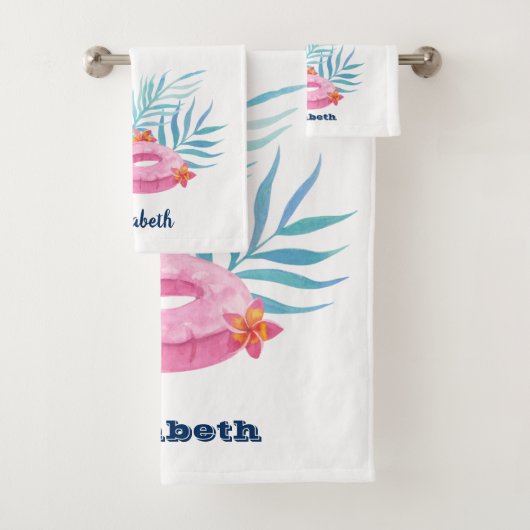 Flamingo Pool Float Navy Blue White Striped Bad Handdoek (Insitu)