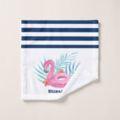 Flamingo Pool Float Navy Blue White Striped Bad Handdoek (Wasdoekje)