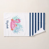 Flamingo Pool Float Navy Blue White Striped Bad Handdoek (Handdoek)