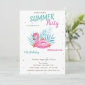 Flamingo Pool Float Summer Birthday Kaart (Staand voorkant)