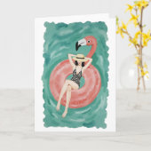 Flamingo Pool Floatie Waterverf Kaart (Gele Bloem)