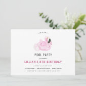 Flamingo Pool Party Birthday Invitation Kaart (Staand voorkant)