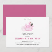 Flamingo Pool Party Birthday Invitation Kaart (Voorkant / Achterkant)
