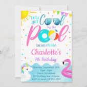 Flamingo Pool Party Birthday Invitation Kaart (Voorkant)