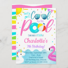 Flamingo Pool Party Birthday Invitation Kaart