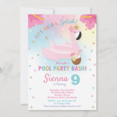 Flamingo Pool Party Birthday Invitation Kaart (Voorkant)