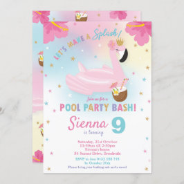Flamingo Pool Party Birthday Invitation Kaart