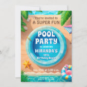 Flamingo Pool Party Birthday Invitation Kaart (Voorkant)