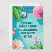 Flamingo Pool Party Birthday Invitation Kaart (Achterkant)