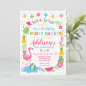 Flamingo Pool Party Birthday Invitation Kaart (Staand voorkant)