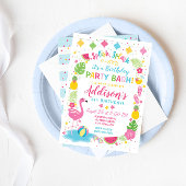 Flamingo Pool Party Birthday Invitation Kaart