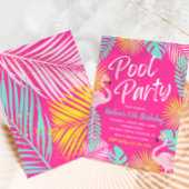 Flamingo Pool Party Birthday Invitation Kaart